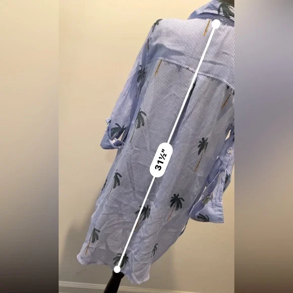Violet Sky Overshirt Coverup Tunic Size S Blue White Stripes Tropical Vacation - Picture 13 of 13